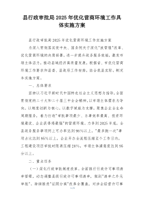县行政审批局2025年优化营商环境工作具体实施方案