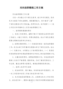 双向挂职锻炼工作方案