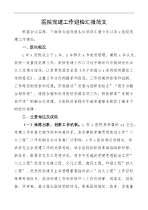 医院党建工作汇报材料范文迎检工作总结报告