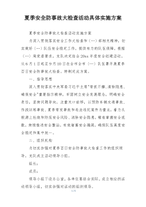 夏季安全防事故大检查活动具体实施方案