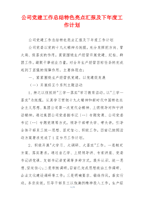 公司党建工作总结特色亮点汇报及下年度工作计划