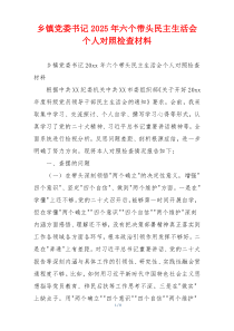 乡镇党委书记2025年六个带头民主生活会个人对照检查材料