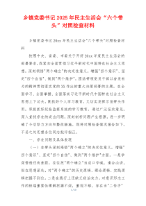 乡镇党委书记2025年民主生活会“六个带头”对照检查材料