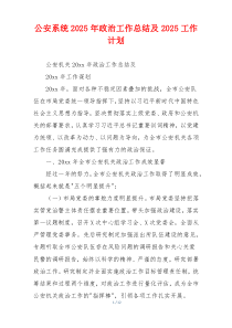 公安系统2025年政治工作总结及2025工作计划
