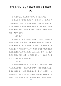 学习贯彻2025年主题教育调研方案医疗系统 