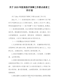 关于2025年医保医疗保障工作要点或者工作计划
