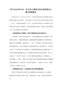 学习2025年中央一号文件心得研讨发言材料例文2篇借鉴参考