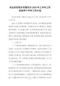 农业农村局乡村振兴办2025年上半年工作总结和下半年工作计划