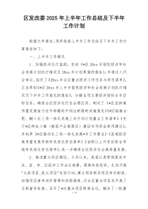 区发改委2025年上半年工作总结及下半年工作计划