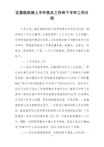 区委组织部上半年亮点工作和下半年工作计划
