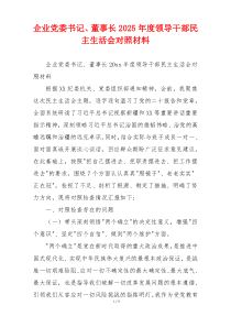 企业党委书记、董事长2025年度领导干部民主生活会对照材料