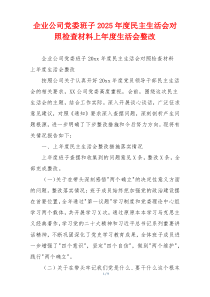 企业公司党委班子2025年度民主生活会对照检查材料上年度生活会整改