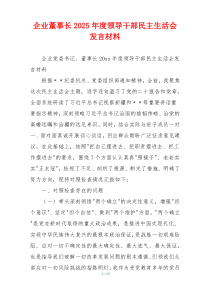 企业董事长2025年度领导干部民主生活会发言材料