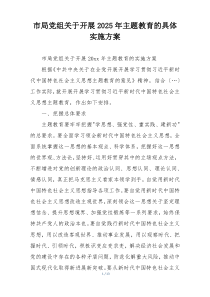 市局党组关于开展2025年主题教育的具体实施方案