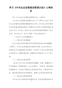 学习《中央企业发展规划管理办法》心得体会
