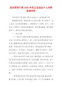 党员领导干部2025年民主生活会个人对照检查材料