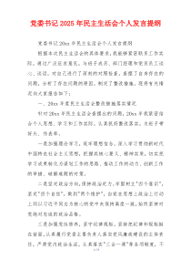 党委书记2025年民主生活会个人发言提纲