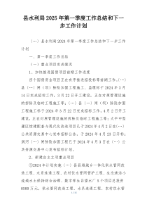 县水利局2025年第一季度工作总结和下一步工作计划