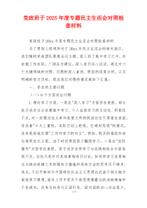 党政班子2025年度专题民主生活会对照检查材料