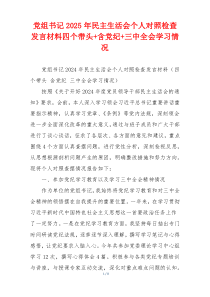 党组书记2025年民主生活会个人对照检查发言材料四个带头+含党纪+三中全会学习情况