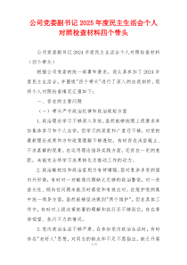 公司党委副书记2025年度民主生活会个人对照检查材料四个带头
