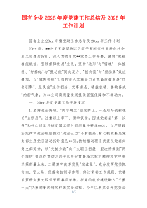 国有企业2025年度党建工作总结及2025年工作计划