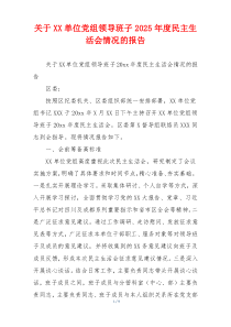 关于XX单位党组领导班子2025年度民主生活会情况的报告