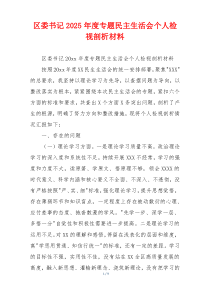 区委书记2025年度专题民主生活会个人检视剖析材料