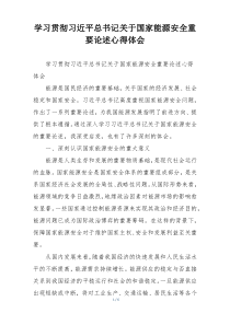 学习贯彻习近平总书记关于国家能源安全重要论述心得体会