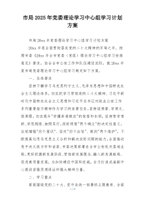 市局2025年党委理论学习中心组学习计划方案
