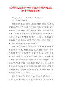 区政府党组班子2025年度六个带头民主生活会对照检查材料
