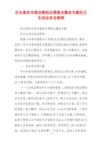 区长落实市委巡察组反馈意见整改专题民主生活会发言提纲