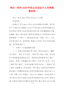 单位一把手2025年民主生活会个人对照检查材料