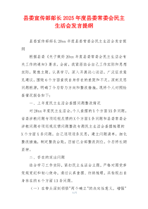 县委宣传部部长2025年度县委常委会民主生活会发言提纲