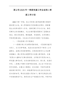 某公司2025年一季度党建工作总结和二季度工作计划