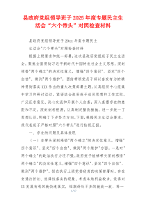 县政府党组领导班子2025年度专题民主生活会“六个带头”对照检查材料
