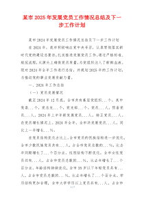 某市2025年发展党员工作情况总结及下一步工作计划