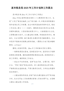 某市税务局2025年工作计划和工作要点