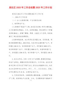 某社区2025年工作总结暨2025年工作计划