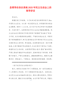 县领导在信访系统2025年民主生活会上的指导讲话