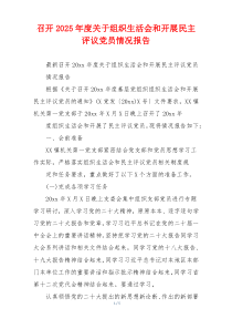 召开2025年度关于组织生活会和开展民主评议党员情况报告
