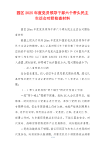 园区2025年度党员领导干部六个带头民主生活会对照检查材料