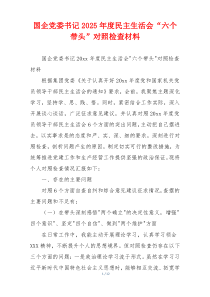 国企党委书记2025年度民主生活会“六个带头”对照检查材料