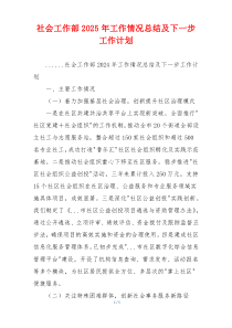 社会工作部2025年工作情况总结及下一步工作计划