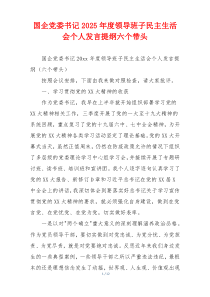 国企党委书记2025年度领导班子民主生活会个人发言提纲六个带头