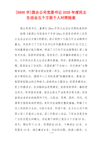 国企公司党委书记2025年度民主生活会五个方面个人对照检查