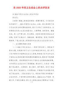 在2025年民主生活会上的点评发言