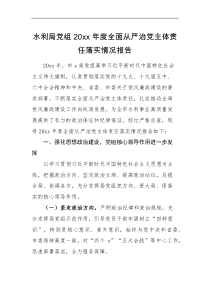 情况报告水利局党组20XX年度全面从严治党主体责任落实情况报告
