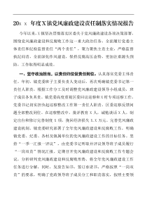 报告20XX年度X镇党风廉政建设责任制落实情况报告
