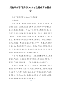 纪检干部学习贯彻2025年主题教育心得体会